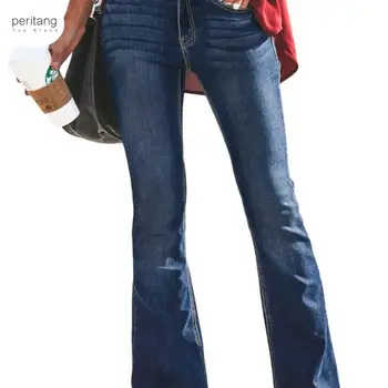 Nova Moda Casual Mulheres Do Vintage Jeans Flare Jeans Stretch Senhoras De Calças De Cintura Alta Bootleg Casual Calças Wide Leg Pants