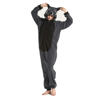 Adultos de Lã Polar Cinza Raccoon Animal Kigurumi de Mulheres, de Homens de Macacão Pijama Cosplay Traje para o Halloween e a Festa de Carnaval
