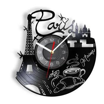 Paris Torre Eiffel Vinil Longplay Registro Relógio De Parede Edifícios Famosos Na França Romance Decoração Vintage Assista Arte Arquitetura