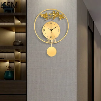 Parede Mecanismo do Relógio com Pêndulo de Luxo, Relógios de Parede Decoração Sala de estar Criativo de Cobre Simples Decoração da Casa Reloj Pared