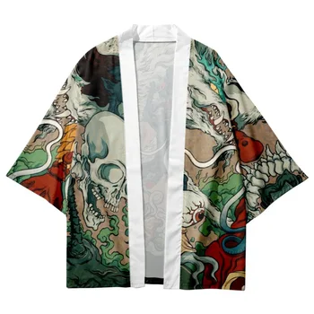 Streetwear Esqueleto de Impressão Cosplay Cardigan Haori de Moda Praia Yukata Tradicional Quimono De 2023 Mulheres Japonesas Homens Camisas 5XL 6XL