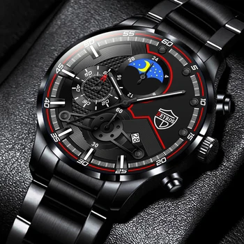 Männer Modo Uhren Luxus Männer Business Casual Edelstahl Quarzo Armbanduhr Kalender Mann Leder Uhr relógio masculino