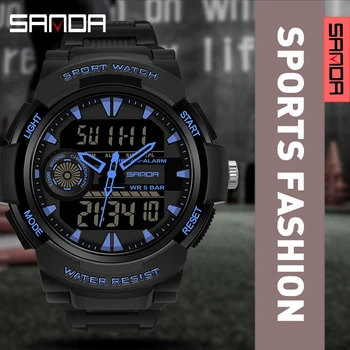 SANDA dos Homens Relógios desportivos Multifuncionais Cronógrafo 50M Impermeável relógio de Pulso Digital Militar Relógio de Quartzo Relógio Masculino