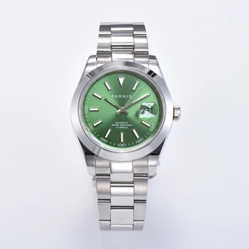 Moda Parnis 39.5 mm Verde Mostrador Mecânico Automático dos Homens Relógios de Safira, Aço Inoxidável Relógio à prova d'água Homens Reloj Hombre
