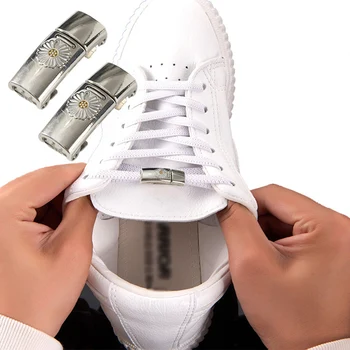 Novo 1Pair Não Amarrar Cadarços de Elástico de Cordões de sapatos Para Crianças E Adultos Tênis Cadarço Colorido Metal Bloqueio Atacadores de Sapato de Cadeias de caracteres