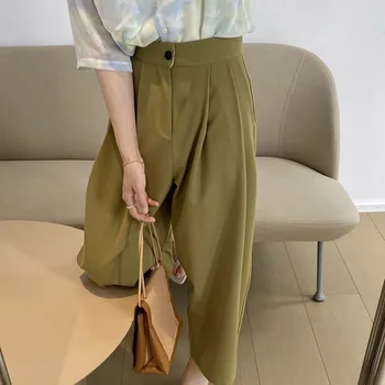 O coreano Calças para Mulheres de Perna Larga Calça de Streetwear Senhoras de Calças de Cintura Alta Preta, Calças de 2022 Moda cropped pants Primavera Verão