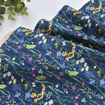 0,5 metros 100% algodão ramo de flores azul-marinho tecido para Crianças de saia vestido de DIY roupas de Verão saco handwork tecido de arte XMT