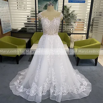Sexy Branco Ilusão Manga do Vestido de Casamento de Luxo Apliques de Uma Linha Transparente Botões de Noiva Vestido de Princesa Vestido de Noiva