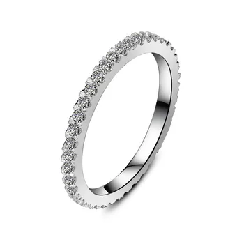 0.23 ct Bling Minúsculo Anel de Diamante Incrustado de Diamantes Banda para as Mulheres Sólido Platina 950 alianças de Casamento