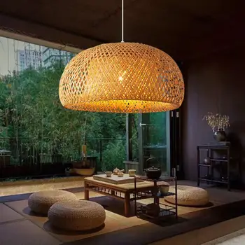 100% de mão de tecido de bambu lustre, apropriado para o hotel, jardim, sala de jantar, sala de estar, puro mão, lustre