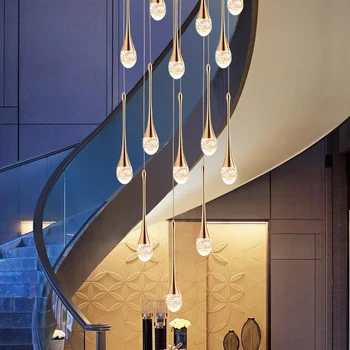 LED moderna lustre de cristal criativo loft longa escada em espiral lustre villa sala de estar hall de iluminação de tecto, lustre