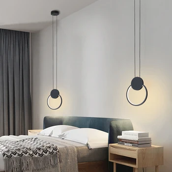 LED moderna Círculo Preto Pingente de Luz de Iluminação de Cabeceira para o Quarto de estar Sala de Jantar Estudo Hanging Lamp Interior a Decoração Home