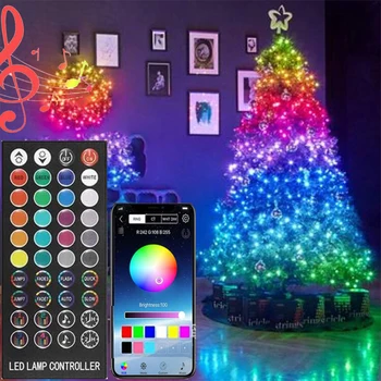 Luzes da Árvore de natal RGB Luzes de Fadas Cadeia de Garland, Bluetooth, Controle de Lâmpada Impermeável Exterior de Natal Decoração de Casamento Decoração