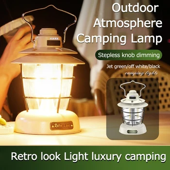 Lanterna Camping LED de Alimentação de Emergência do Banco Impermeável Lanternas 4000mAh-Tipo C de Carregamento Contínuo de Escurecimento de Iluminação Exterior