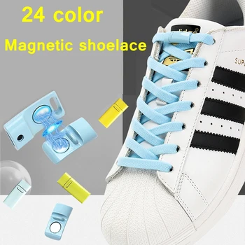 Um par de cadarço Elástico Magnético de metal de bloqueio Rápido desgaste in1 segundo Sem amarrar cadarço Plano Adequado para todos os sapatos Preguiçoso laces24Color
