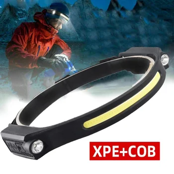 XPE+COB Sensor de Farol Lanterna para Camping,USB Recarregável, Impermeável, Leve, Ultra Brilhante Farol Lâmpada de Cabeça