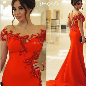 YNQNFS ED261 Vestido Vermelho Abendkleider Robe de Sarau Transparente sem encosto de Dama de honra Vestidos de Sereia Festa Formal Vestidos de 2019