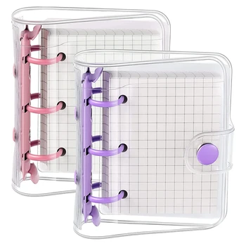 2 Conjuntos de Mini Transparente 3 argolas de Cobre Com Interior em Papel de Mini Fichário Bolsos Claro PVC Macio Notebook
