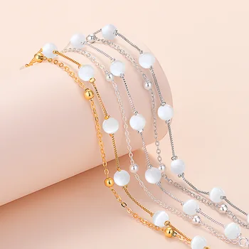 Novo Opala Bracelete do Grânulo Personalidade Feminina Moda de camada Dupla de Mão Dom Jóias de Ouro e Cor de Prata Pulseiras