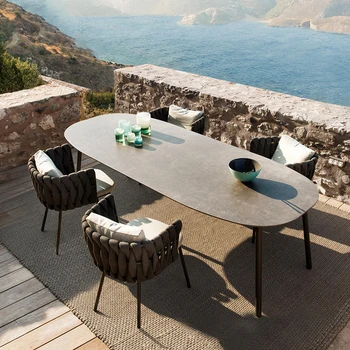 Nordic exterior, mesa e cadeira para o pátio exterior com terraço de lazer refeição varanda de rede simples celebridade cadeira de vime
