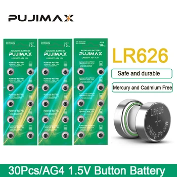 PUJIMAX 30Pcs Relógio Calculadora a Bateria do Botão AG4 1,5 V LR626 SR626SW Alcalina Botão de Célula tipo Moeda Para Relógios de Computadores Remoto de Carro