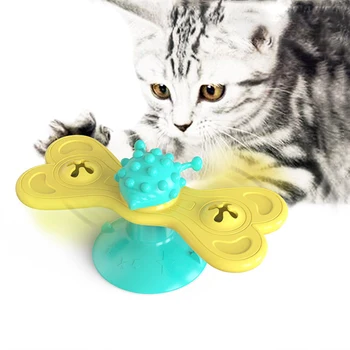 Moinho de vento Brinquedo do Gato com ventosa Interativo Mastigar Catnip Brinquedos mesa Giratória Cat Escova de Cabelo Coçar Agradar o Gato Gatinho Brinquedo Jogos