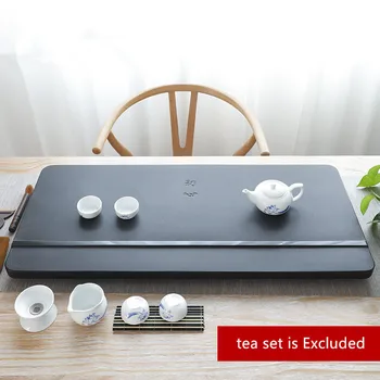 gravado caracteres Chineses bandeja de chá preto de pedra, servindo bandejas invisível de água de drenagem tomada de chá de barco logotipo pessoal suportados