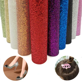 Xadrez de Lantejoulas Glitter furta-cor Falso Tecido Sintético PU de Couro para máquinas de Costura Artesanal Arco de Artesanato Saco Brinco de DIY do Material da Chapa
