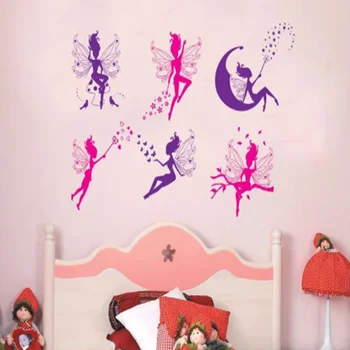 Cartoon seis pequena fada adesivo de parede para crianças meninas sala de decoração diy arte de fundo decalques decorações bonito Elf adesivos
