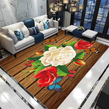 Cartoon Borboleta/Flor 3D Imprimiu Tapetes Para Sala de estar, Quarto, Área de Mantas de Flanela Macia Quarto de Crianças jogar de Rastreamento Tapete Personalizado