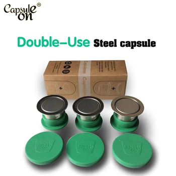 capsulone Reutilizável Reutilizáveis de Aço Inoxidável de Café de Capsulas Compatíveis com Máquinas Nespresso Maker 3 Pod + 120 Selos