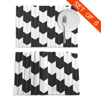 6 PCS guardanapo de papel Preto E Branco Geométricas Tecido Tapetes de Mesa de Mesa de Cozinha Ferramenta de Tapetes de Mesa