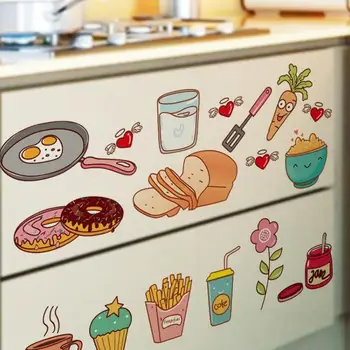 Cartoon Cozinha a Porta do Frigorífico Adesivos Decorativos Adesivos Removíveis, Utensílios de cozinha Parede de Alimentos Adesivos Adesivo de Parede G8R7