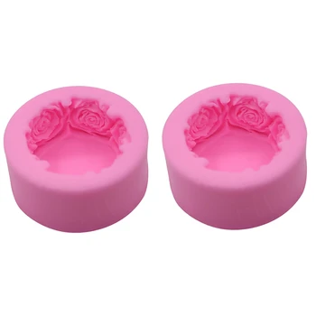 2X 3D Rodada Flores Rosa da Forma de Silicone de Sabão Molde DIY Sabonete Artesanal Moldes para a fabricação de Sabão Vela do Bolo de Moldes de Artesanato Decoração