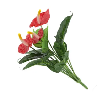 12-cabeça Anthurium Bela Falso Flores Office Decoração Floral em Plástico Resistente Planta de Mão de Homem-levada a Sala de estar