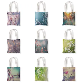 Senhoras Bolsas De Flor De Lona Tote Bag Duplo Padrão Floral Shopping Viagens Mulheres Eco Reutilizáveis Ombro Shopper Bags