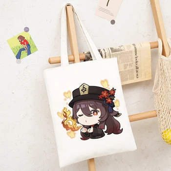 Kawaii Genshin Impacto Hutao Jogo Shoper Sacos De Anime Shopper Sacola De Lona Shopee Lojas De Bolsas Para Mulheres Sacola De Compras