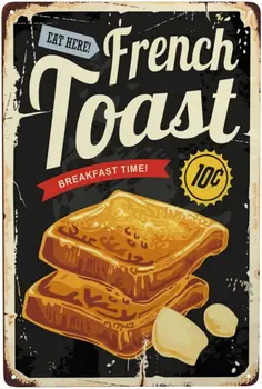 Vintage Metal Estanho Sinal pão francês Restaurante de pequeno-Almoço elemento Gráfico de plano de Fundo Antigo Engraçado de Parede do Poster de Sinais para o Lar