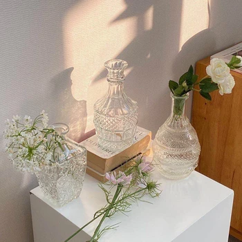Vintage Transparente Flor Vaso De Vidro Nórdicos Decoração Da Casa Pequeno Vaso De Planta Terrário Mesa Da Sala De Casamento Vaso