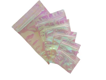50pcs arco-íris Saco de plástico Transparente furta-cor Zip lock Presente de Sacos de Embalagem Plástica Laser Zíper Drop Shipping