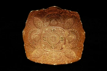 Exquisite Antique Cobre Puro Filigrana Placa De Ornamento