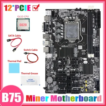 B75 12 PCIE BTC Mineração placa-Mãe+G620 CPU+Cabo SATA+Mudar+Cabo de massa Térmica+Almofada Térmica ETH Mineiro placa-Mãe