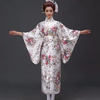 Chegada nova Japonês Traditioinal Quimono de Cetim Clássico Yukata com Obi Sexy do Vintage das Mulheres Vestido de Baile Floral Um Tamanho