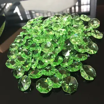 10PC Verde Octogonal de Esferas de Cristal de 2 furos Flatback Botão de Brincos Pingente de Jóias Facetada Prisma Lustre Sol Apanhador de Decoração