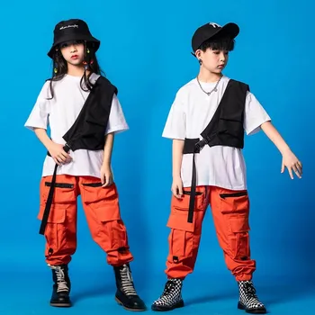 Os meninos do Hip Hop Veste Meninas de Laranja Carga Calça de Roupa de Criança, T-shirt Peito Saco de Corredores de Dança de Rua, Crianças de Streetwear Traje Sportwear