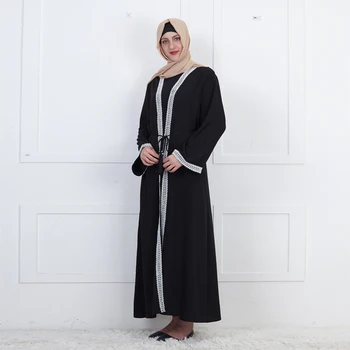Fábrica de estoque F810 abaya cardigan Muçulmano bordado da saia longa senhora dubai túnica de manga longa Árabe quente vendedor