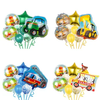 8pcs/set Tráfego Automóvel Balão de Tráfego da Decoração do Partido Caminhão de bombeiros Bulldozer Trator de Folha de Bola Para Crianças Menino Festa de Aniversário Deocr