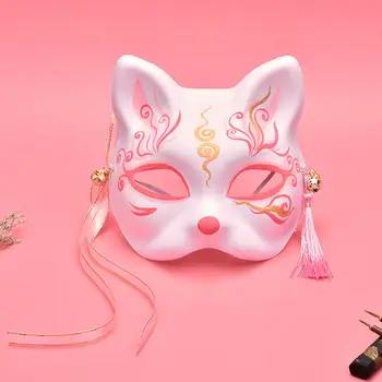 Pintados À Mão Em Estilo Japonês E O Vento Fox Máscara Metade Do Rosto De Estilo Antigo Hanfu Masquerade Cos Anime Gato Cara De Demônio Raposa Máscara