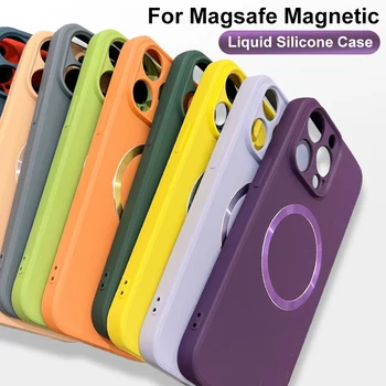 Luxo Para Magsafe Magnético de Carregamento sem Fio Para o iPhone 14 13 12 11 Pro Max mini Silicone Líquido X XR XS 8 Plus Tampa