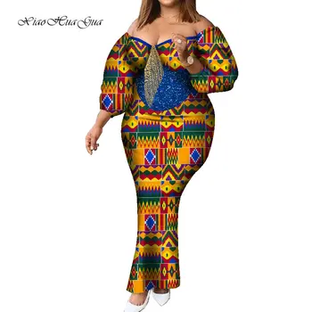 Off Ombro Africano Vestido de Mulher Africana de Impressão Bodycon Vestido com Borlas Manto Africaine Dashiki Africana Roupas WY8483